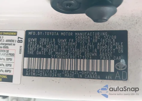 2009 Toyota Matrix from USA, damaged, VIN 2T1KU40E89C171274